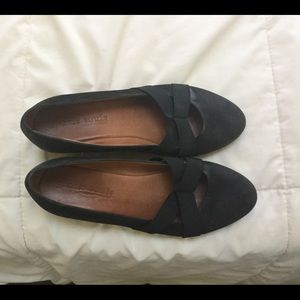 Gentle Souls black suede low wedge heels